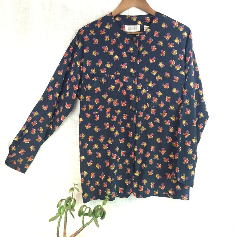 Vintage Josephine Chaus Navy Floral Blouse